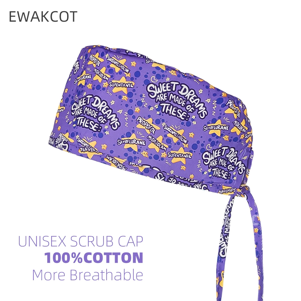 Women and men cartoon anesthesia Surgery Scrub cap Sweet dream insomnia print surgical hat anesthesiologist medical Surgeon Cap