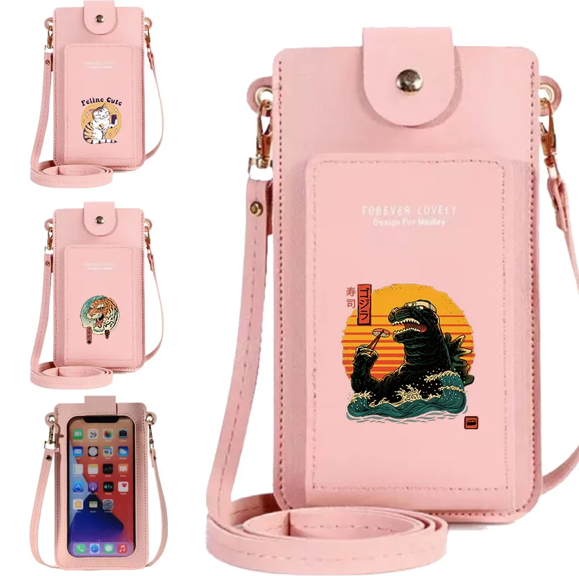

New Women's Crossbody Bags Versatile Small Shoulder Handbags Fashion Simple Japan Cat Printing Students Phone Bags