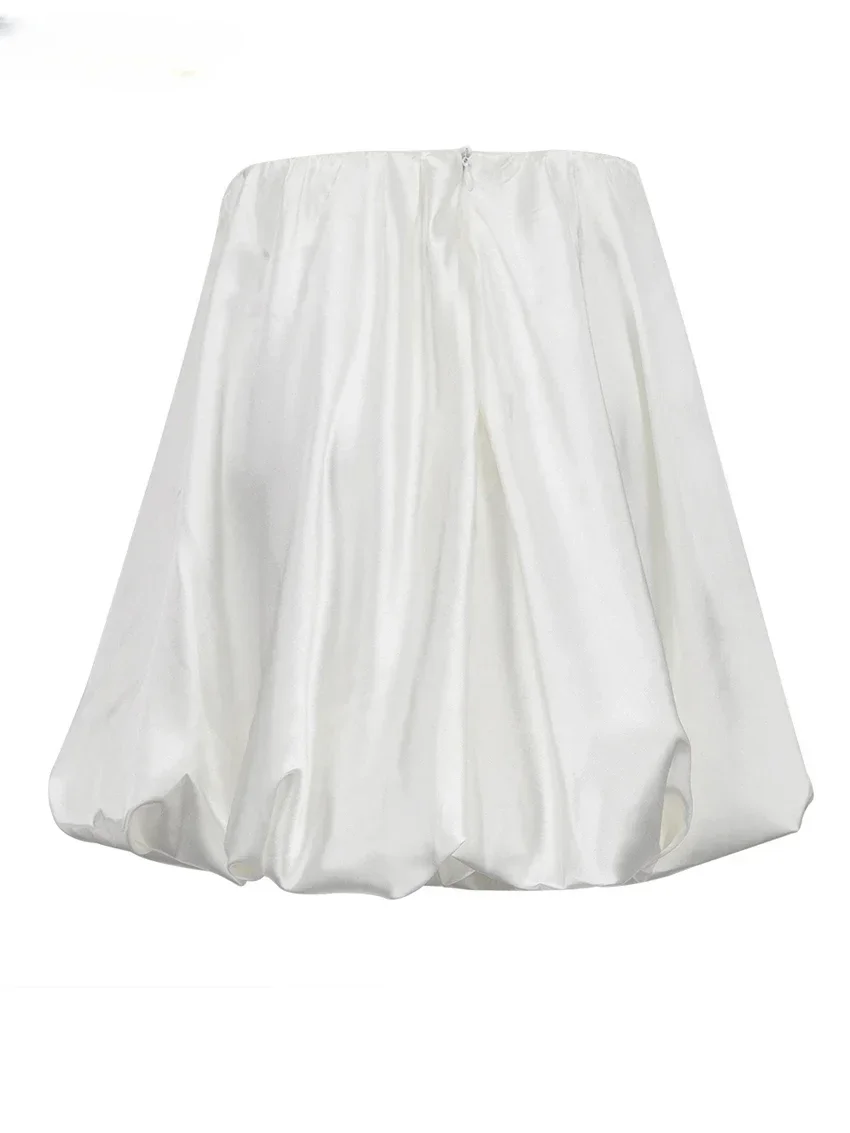 Casual Beige Satin Women'S Skirt Elegant High Waist Mini Skirts Slik Pleated Faldas Skirt Female Clothing 2023