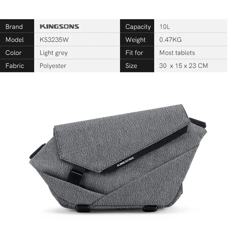 Kingsons Waterproof Messenger Bag Tide Brand Tooling Sports Messenger Bag Multi-functional Men bag Shoulder Bag Chest Bag Women