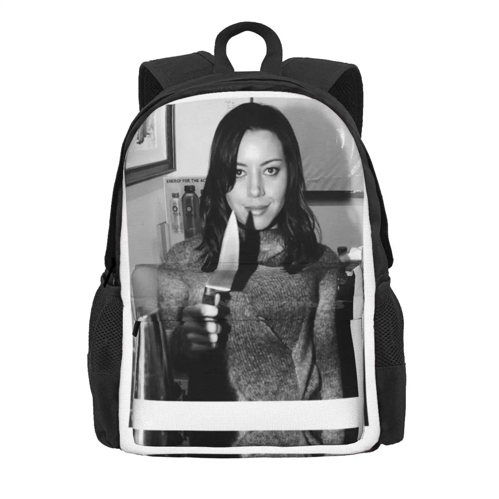 Aubrey Plaza Holding Knife Hot Sale Schoolbag Backpack Fashion Bags Aubrey Plaza Parks And Rec Actresses