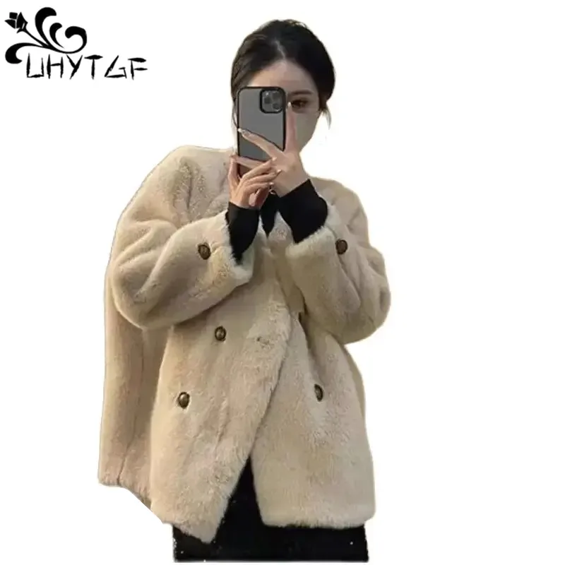 

Luxury Mink Fur Coat Women's Korean Fashion Double Breasted Furry Warm Short Outerwear Ladies Young Autumn Winter Fur Jacket 510