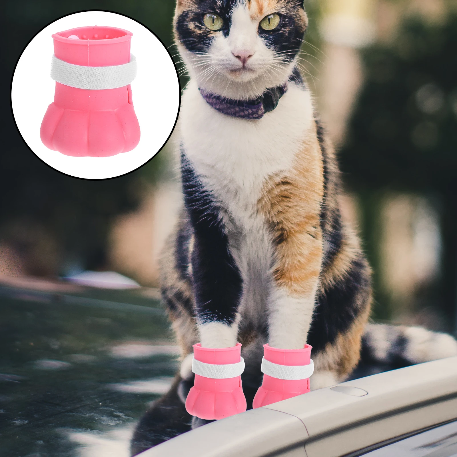 

4pcs Silicone Cat Boots Shoes Anti-Scratch Nail Covers Grooming Bathing Paw Protection Leak Hole Adjustable Sticky Strap Durable