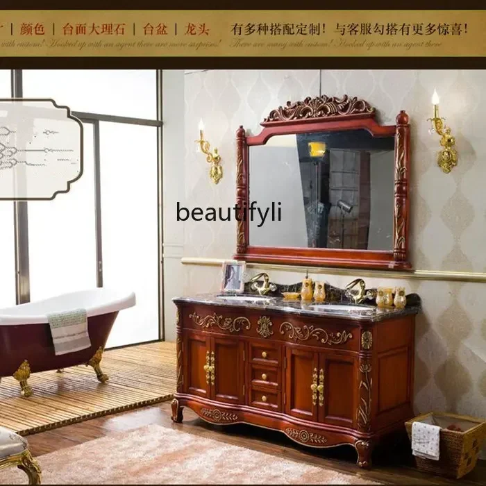 QQ مخصص خزانة الحمام الأوروبية مغسلة مزيج البلوط أرضية خشبية صلبة رسمت باليد مغسلة