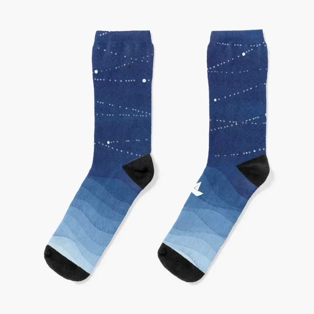 

Garland of stars 2, blue watercolor Socks snow new year Male Socks Women's