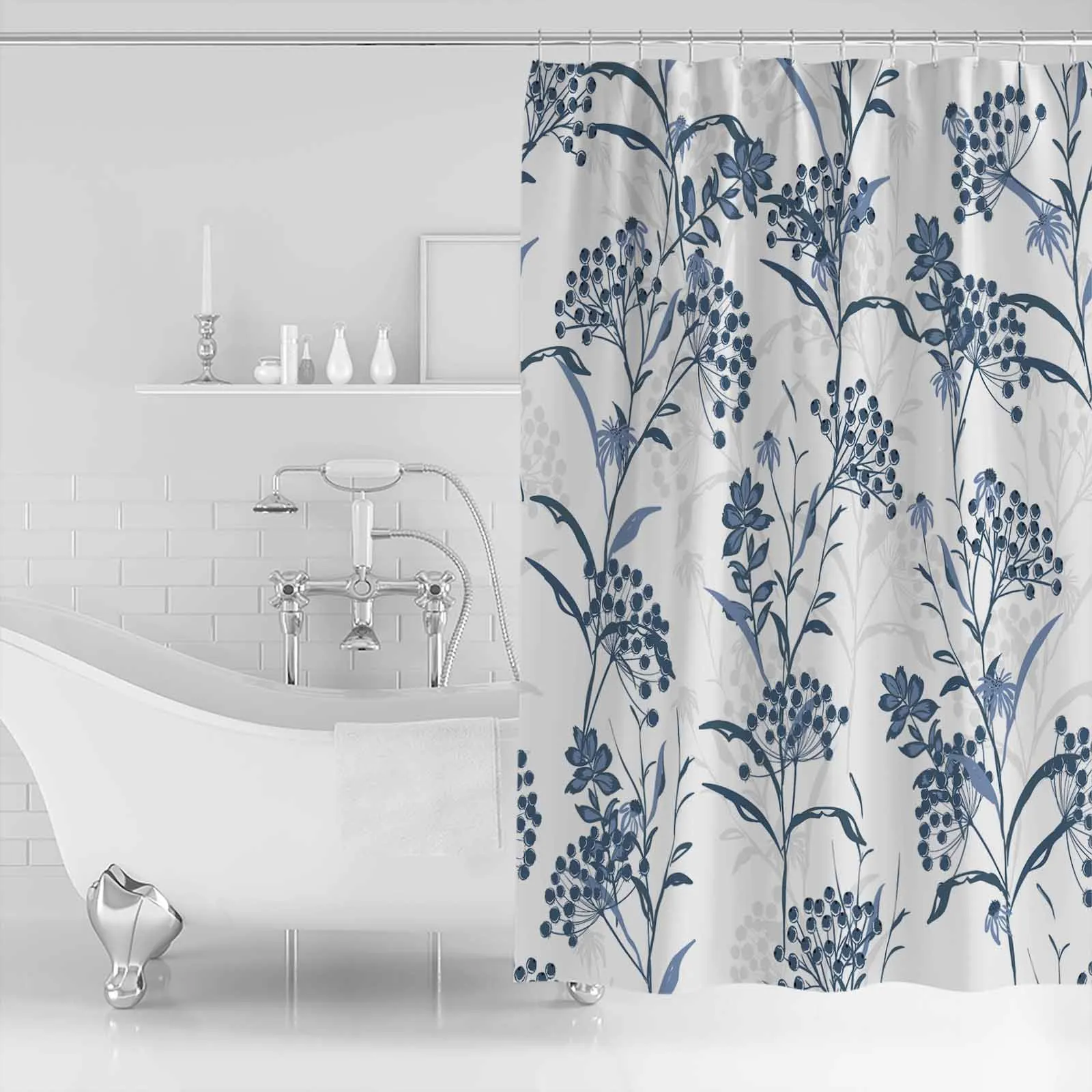 Plant Texture Fruit Blue Shower Curtains Waterproof Bath Curtains Home Decor Modern Luxury Bathroom Curtain