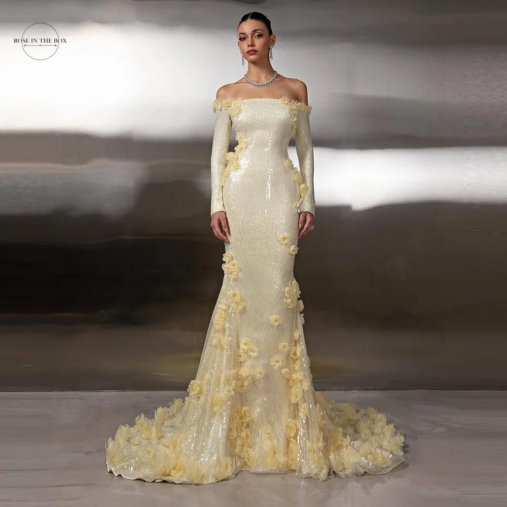 

ROSEINTHEBOX Индивидуальные вечерние платья русалки для женщин Роскошные кружевные аппликации ручной работы فساتين سهرة с длинным шлейфом