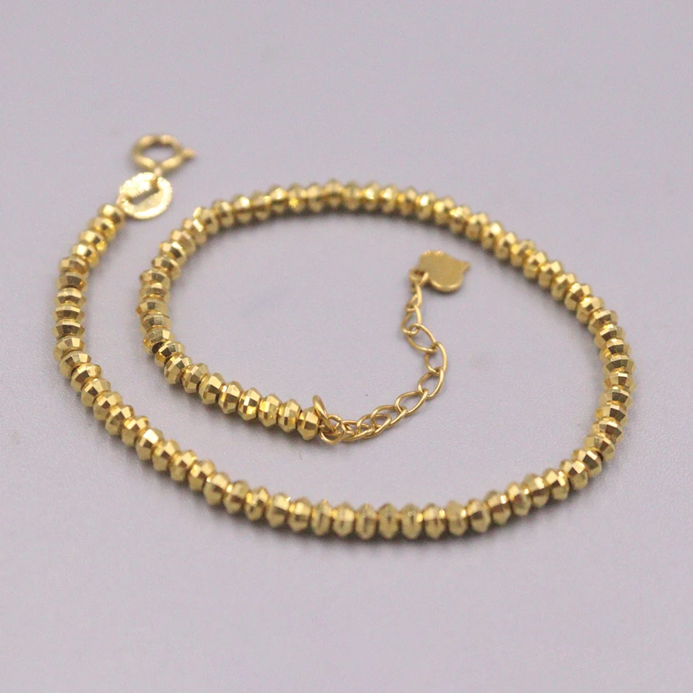 

Pure Au750 18K Yellow Gold Chain 2mm Beads Link Bracelet 5.2-5.4g 7.5in L