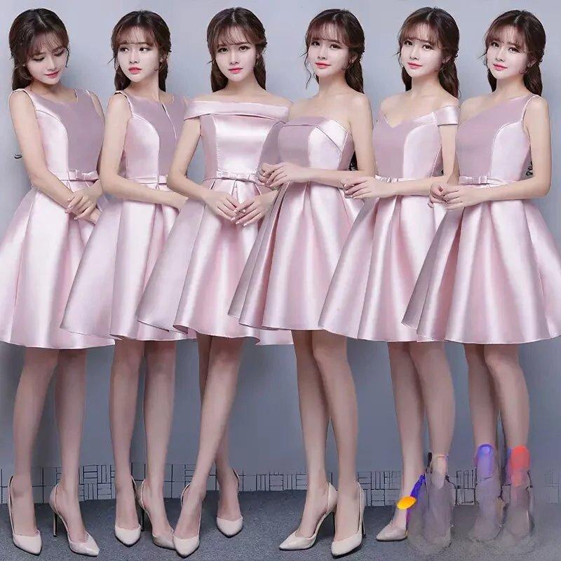 

Maids of ort And Long Dres New Sle Par Skirts Slimming aduation Evening Gowns Bean Paste Color Sister Gang