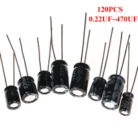 120pcs Aluminum Electrolytic Capacitor Kit 16V 25V 50V 12 Values 1uF~470uF for DIY Electronic Capacitor Components Package