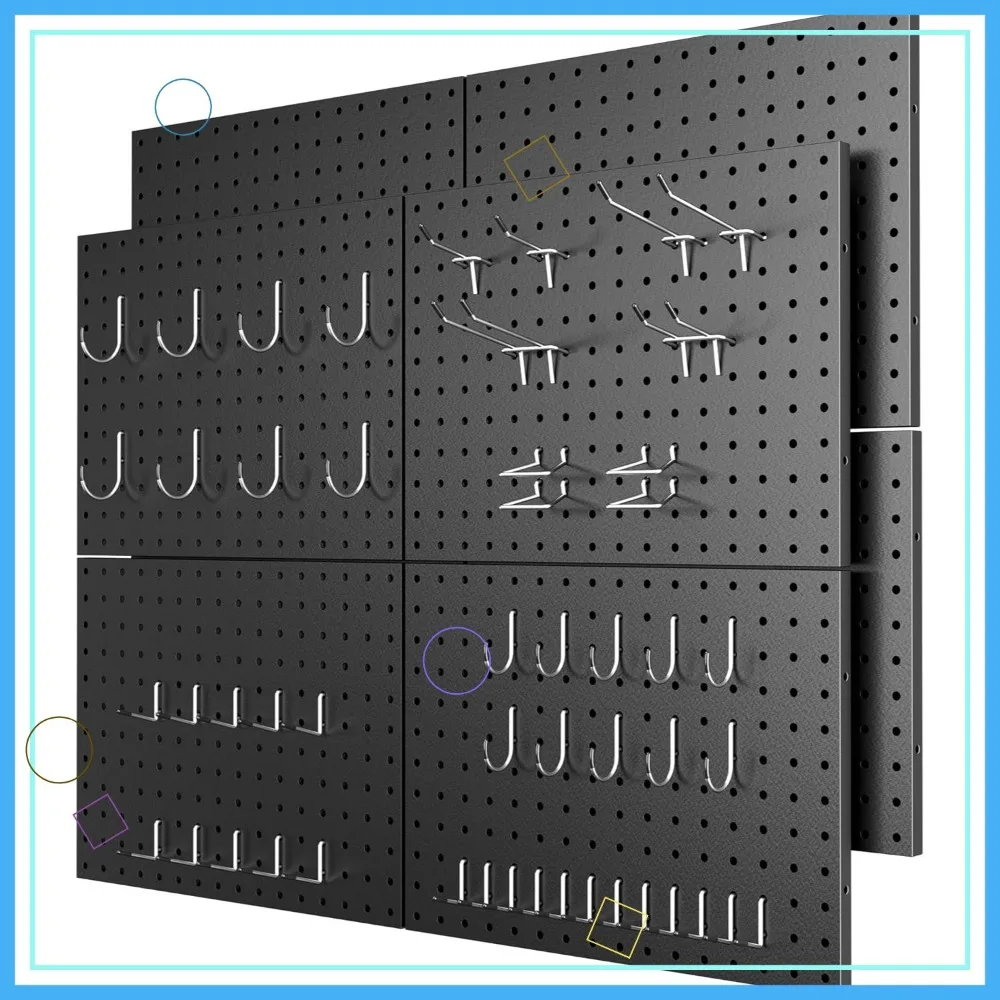 

8 Pack Metal Pegboard Panels with 50 Hooks, Heavy Duty Wall Organizer for Garage, Workshop