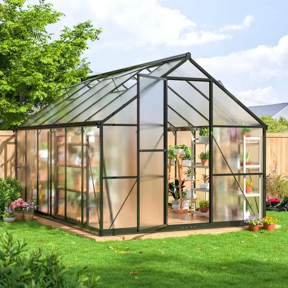 Nordic luxury 12x8 FT Greenhouse for Outdoors, Large Walk-in Aluminum, Polycarbonate with Roof Vent Quick Setup