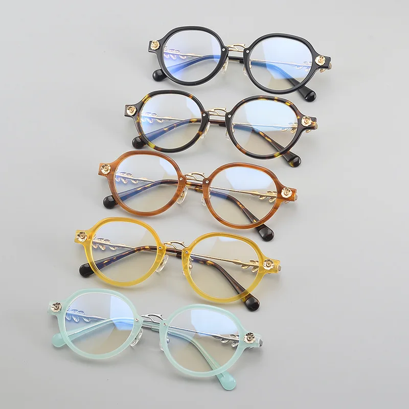 Petal Acetate Titanium Glasses Frame Women Branch Mirror Legs Fashion Literary Optical Eyeglasses Myopia Reading Men Eyewear