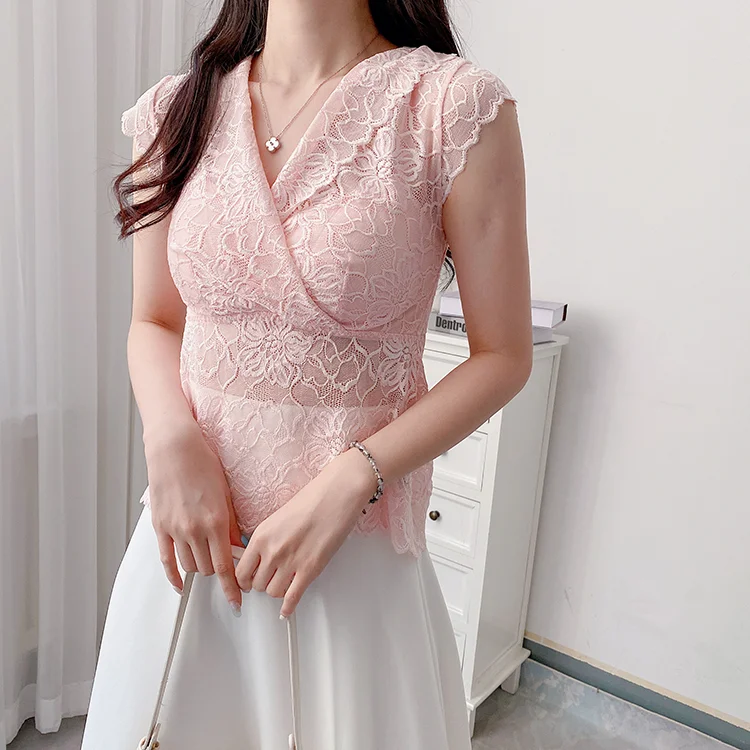 

Женский кружевной топ-бюстье с V-образным вырезом, повседневный летний топ стандартной длины, бренд Selfwill