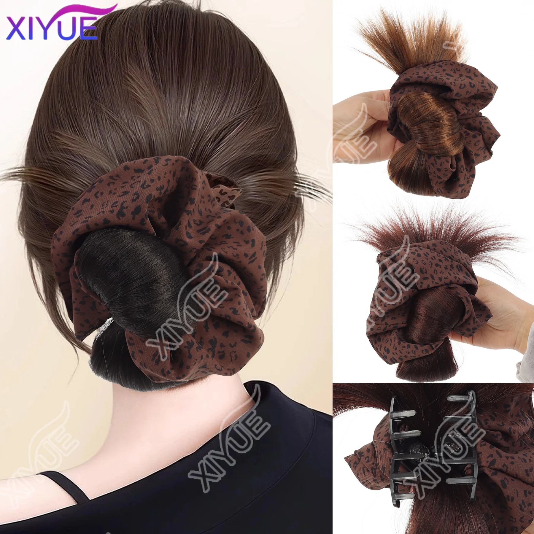 

XIYUE Synthetic wig pill head grab clip female low tie chicken feather wig bag fluffy back of the head bud wig ring