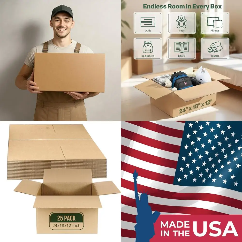 

Large 24x18x12 Moving Boxes, 25 Pack Corrugated Cardboard Shipping Boxes for Business or Home Use