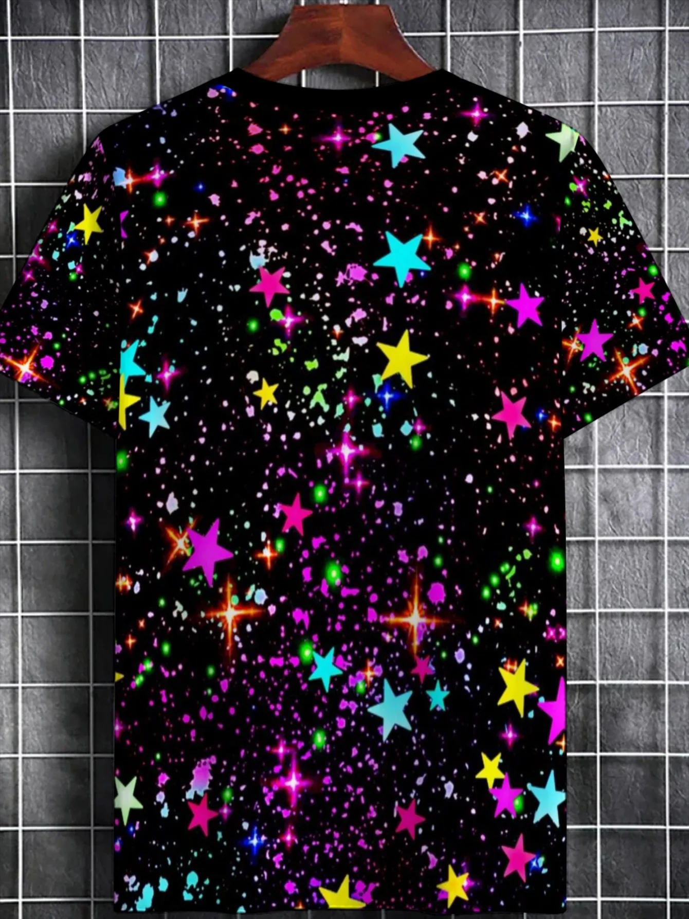 Men Colorful Glitter Star Galaxy 3D Print Crew Neck T Shirt Summer Short Sleeve Casual Street Tee