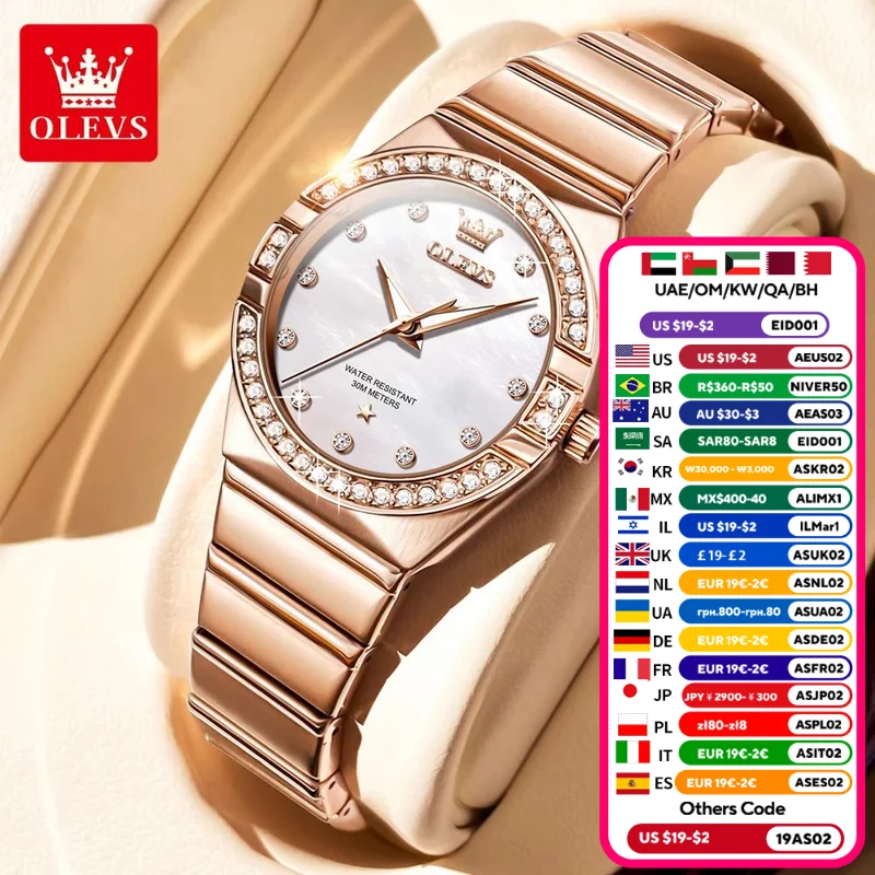 OLEVS Original Women’s Watch Rose Gold Ladies Analog Quartz Elegant Diamond Wristwatch 3Bar Waterproof Luxur Brand 9975