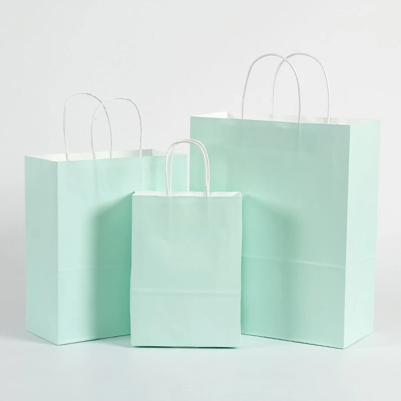 

(50 pieces/lot) Kraft Paper Bag Wedding Favors Gifts for Guests Macaron Light Green Recyclable Take Away Shopping Packaging GB05