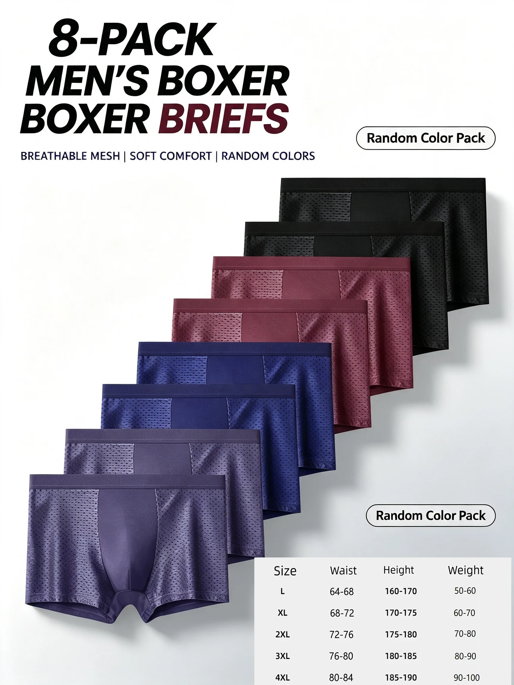 8 Pack Mesh Men's Underwear with Ice Silk Breathable and Comfortable, Fashionable and Sexy Men's Flat Corner Shorts  Men Boxer