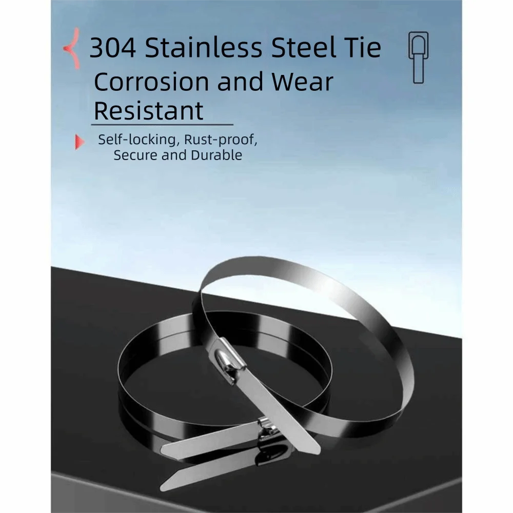 100Pcs 304 Stainless Steel Zip Ties Heat Proof Reusable Heavy Duty Organizer 4.6mm Width Multi-Purpose Self-Locking Cable Ties