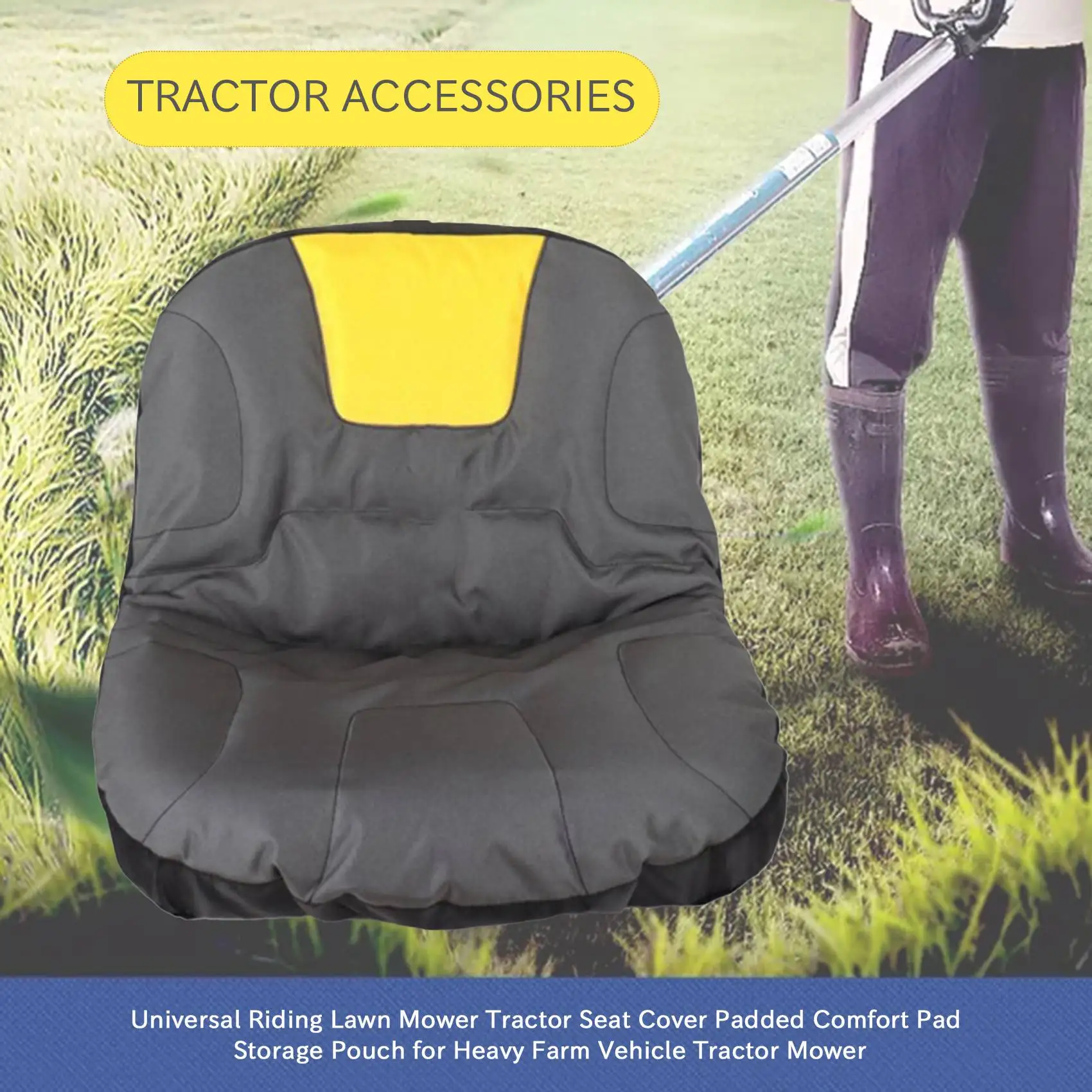 Universal Riding Lawn Mower Tractor Seat Cover Padded Comfort Pad Storage Pouch For Heavy Farm Vehicle Tractor Mower-N29R