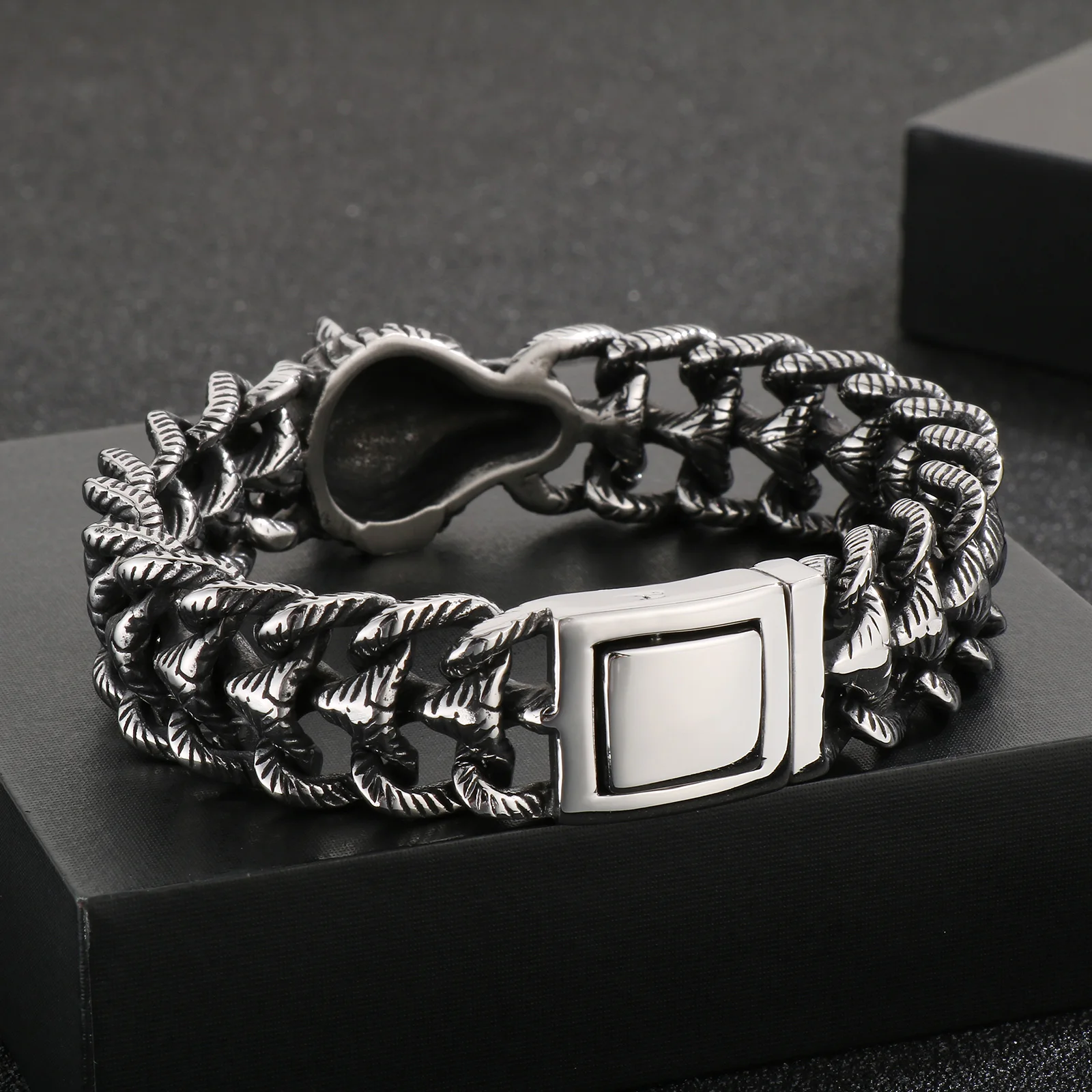 316L Stainless Steel Wolf Bracelet  For Men Mesh Weaving Punk Charm Jewelry
