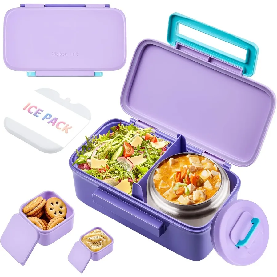 Caja Bento aislada termo a prueba de fugas con tarro de comida de 8 oz y contenedor de 2 compartimentos ideal para almuerzos de regreso a la escuela perfecta