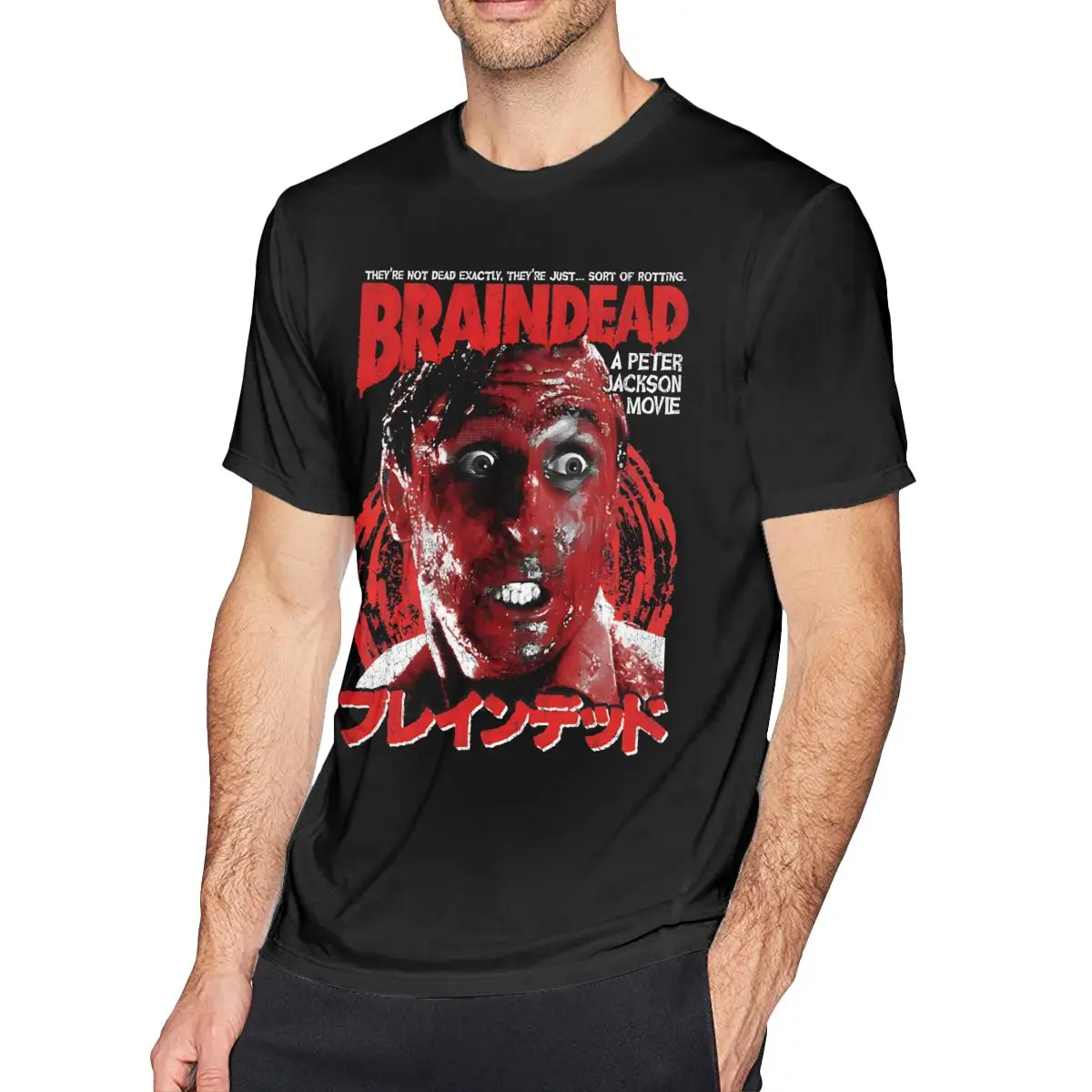 Men T-Shirts Dead Alive Hipster Pure Cotton Tee Shirt Short Sleeve Braindead Horror Movie T Shirts Round Neck Clothing Summer