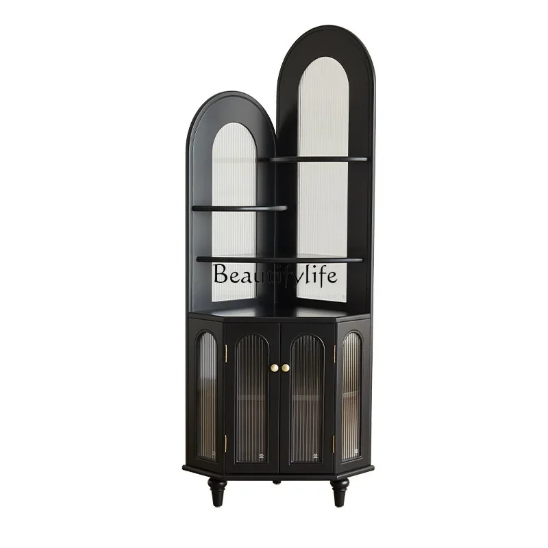 

French retro solid wood corner rack living room corner wall corner cabinet