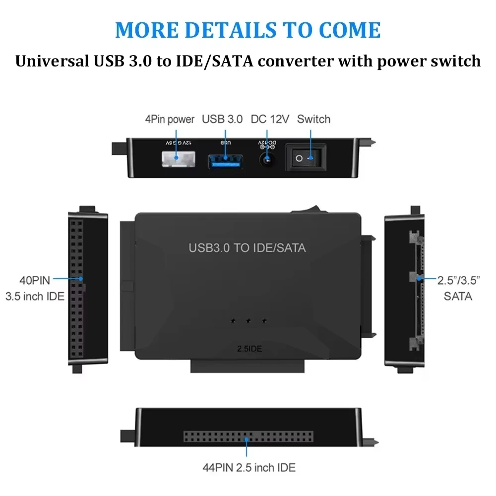 KEBIDUMEI – adapter USB 3.0 do SATA IDE, umożliwiający podłączenie dysków twardych 2,5/3,5 cala (HDD/SSD), służący do przesyłania danych z dysku na laptopa lub komputer stacjonarny. — zdjęcie produktu 6