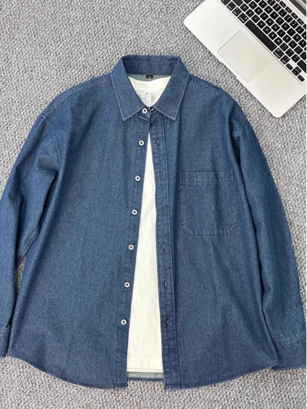 

Deep Blue Japanese Sle Long Sve Men's Spring Autumn Casual Vintage Denim Jaet Youthful Feeling Leisure irt