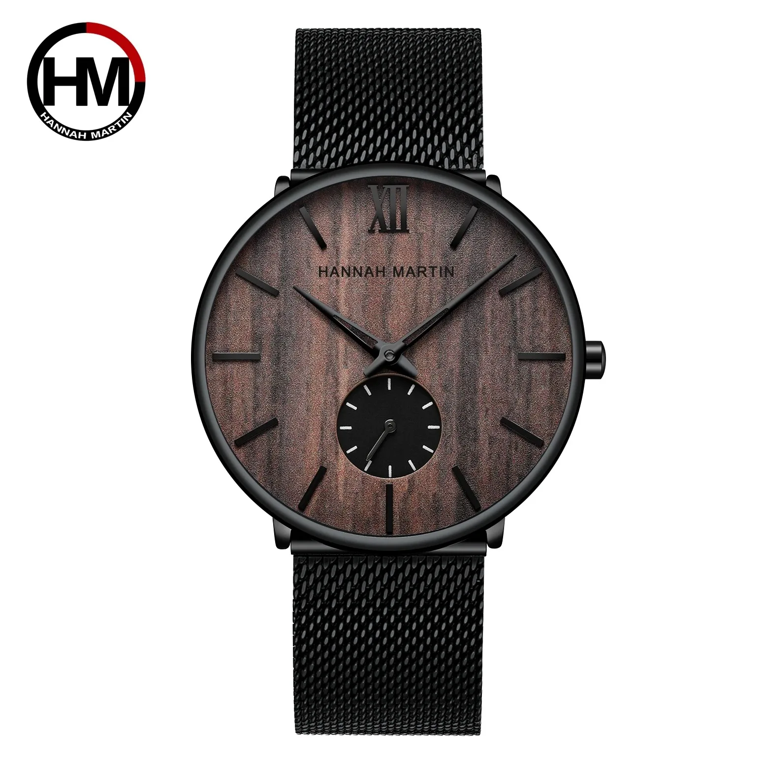 

HANNAH MARTIN Top Brand Fashion Simple Design Quartz Watches Men Waterproof Stainless Steel Mesh Dial Luxury Relogio Masculino