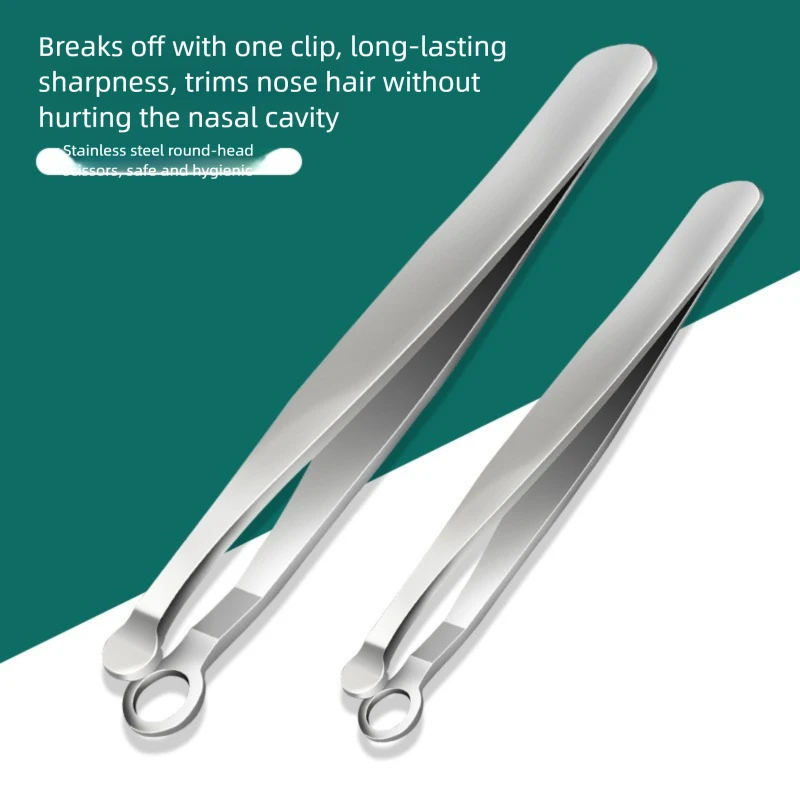 Stainless Steel Round Tip Nose Hair Trimmer - Men's Press-Type Nasal Clipper Eyebrow Tweezers Beard Grooming Tool