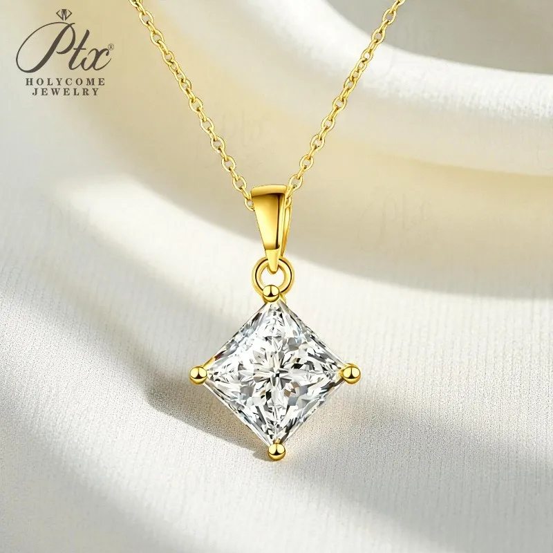 

Ожерелье из муассанита огранки принцессы 1–3 карата, цвет D, квадратный кулон из стерлингового серебра S925, женские повседневные украшения и рождественский подарок