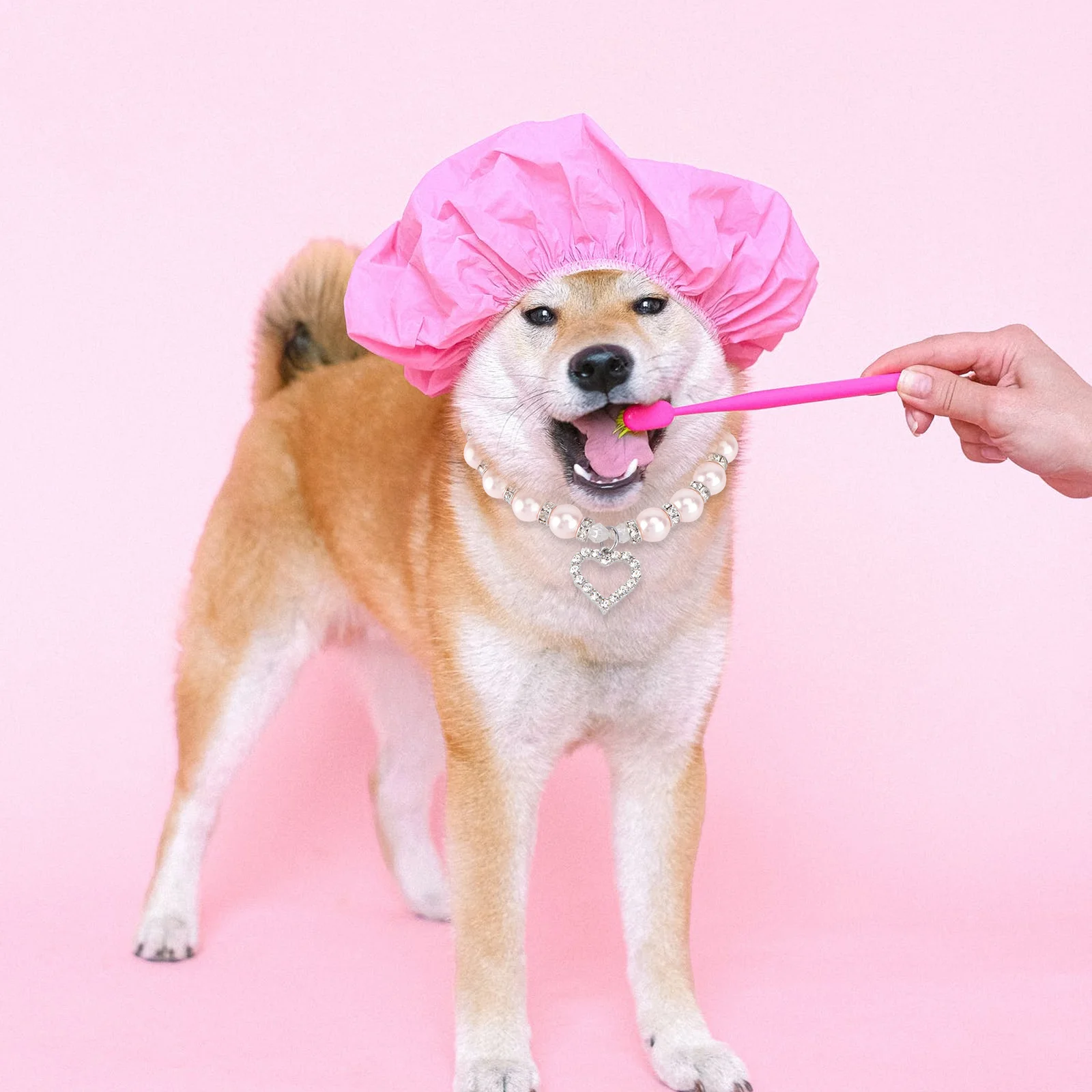 

Sized S Pink Pet Necklace Featuring Rhinestones and Pearl Accents Heart Design for Cats Dogs Photo Shoots Parties