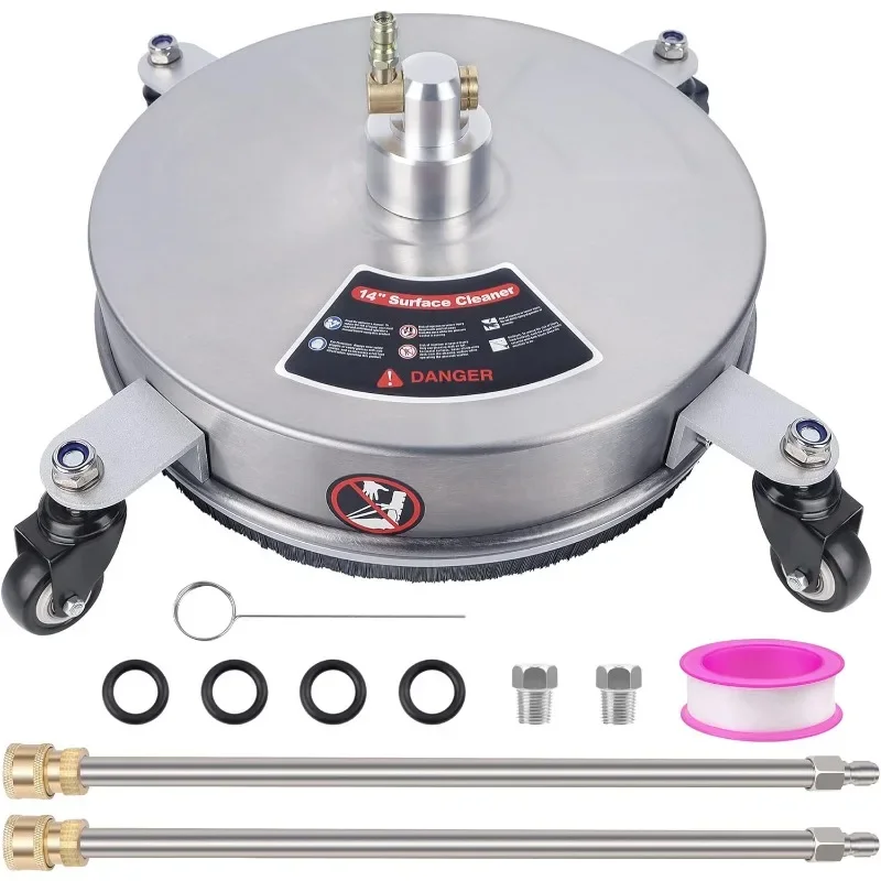منظف أسطح من الفولاذ المقاوم للصدأ لغسالة الضغط مقاس 15 بوصة مع 3 عجلات وموصل سريع 1/4 بوصة، مرفق لغسالة الطاقة