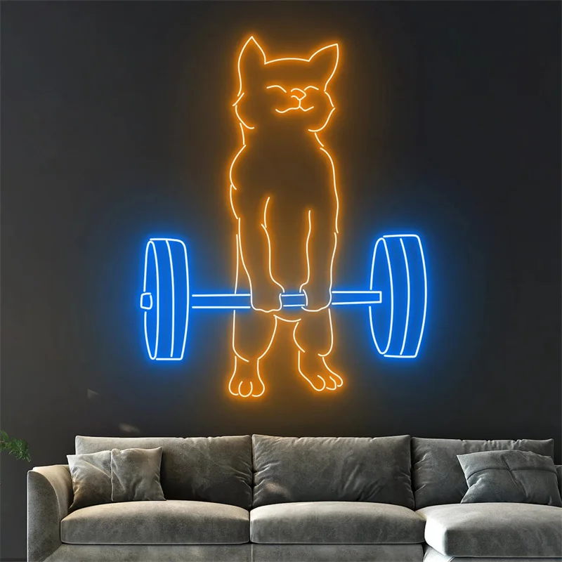 Cat Do Gym Neon Sign Light, Luz LED animal, Decoração da parede do quarto, Farmhouse Neon Light, Presente especial