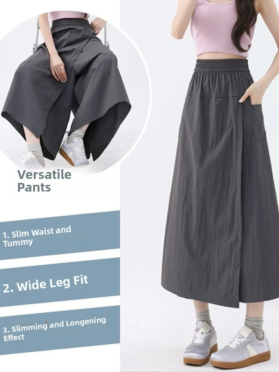 

Женские летние новые шорты-юбка с высокой талией из ледяного шелка, широкие, тонкие, удобные, для повседневной носки, в корейском стиле, средней длины