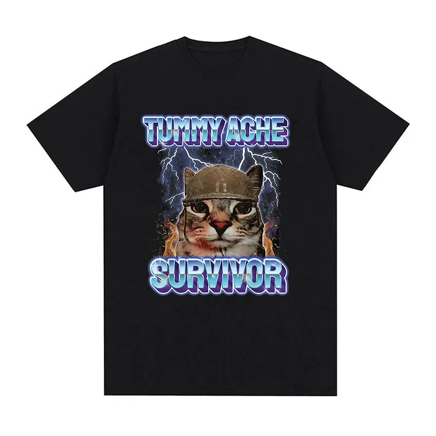 Vintage ventre douleur survivant drôle chat Meme imprimé T-shirt femmes vêtements mode à manches courtes T-shirt vêtements de sport