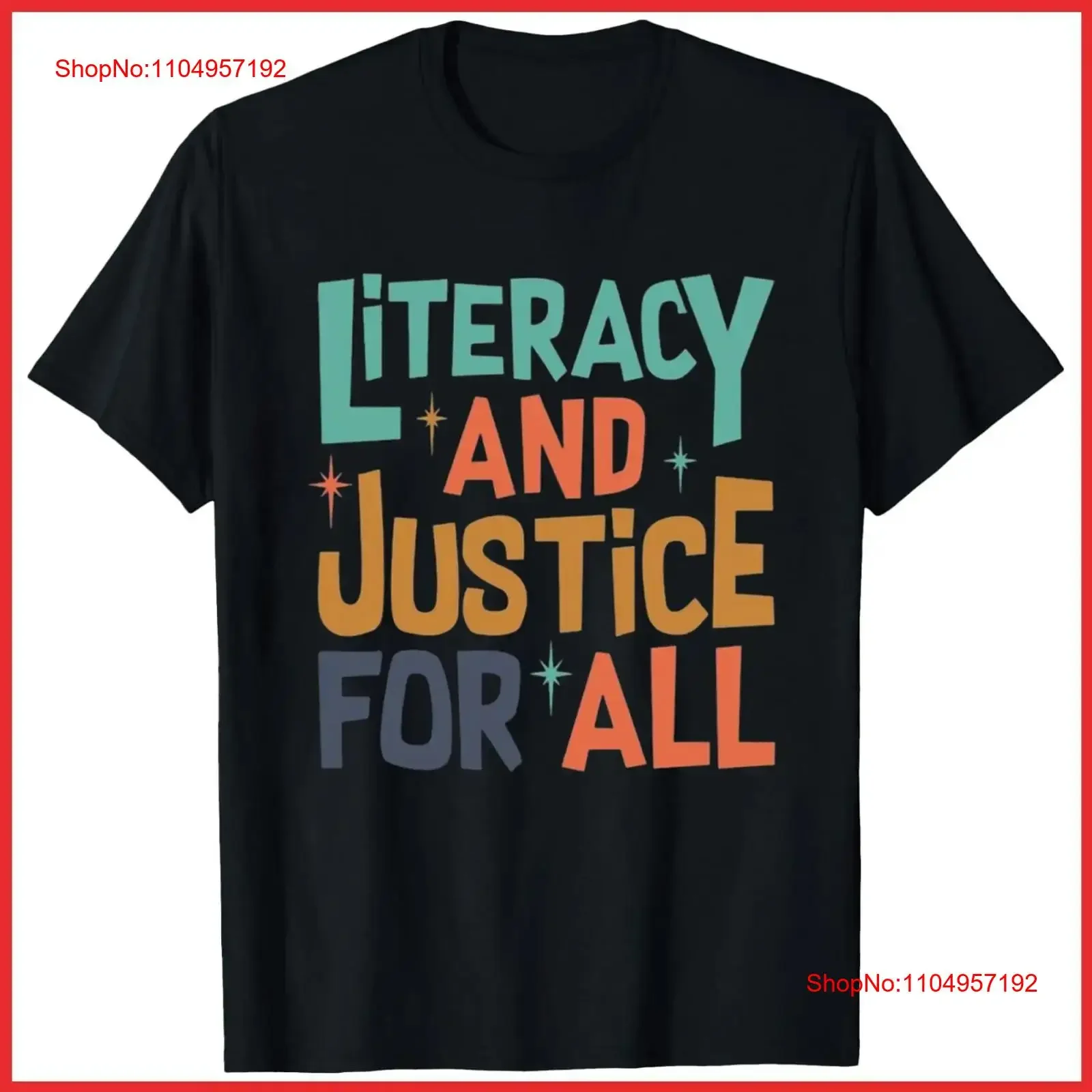 

Reading Literacy And Justice For All Teacher Black Cotton T Shirt S 5XL vintage Washed Comfortable Casual graphic fashion
