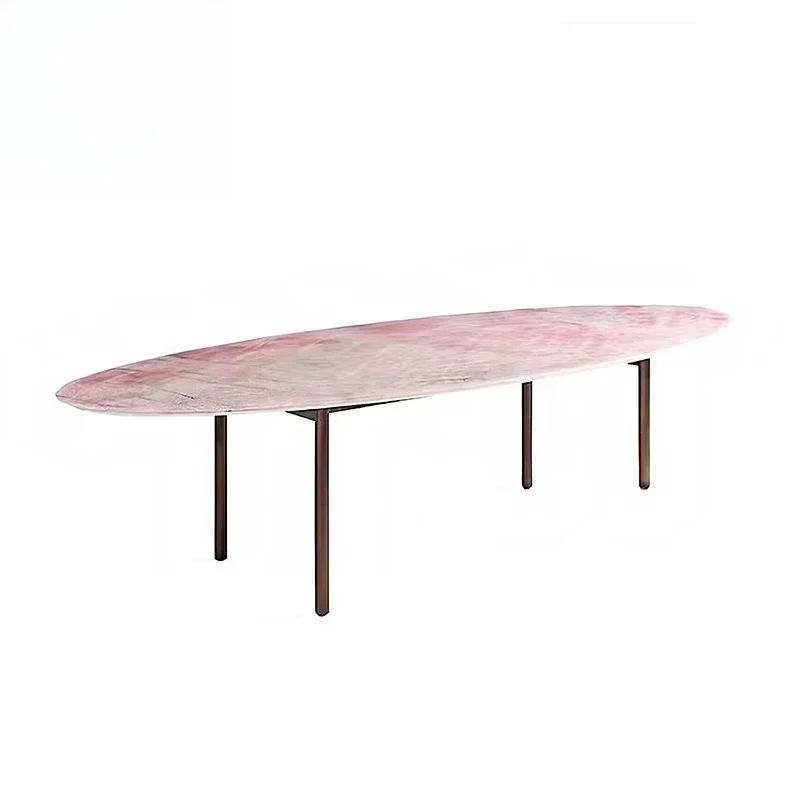 

Light luxury high-end marble creative dini g table, villa luxury r estaurant designer hi gh-end metal dining tab le