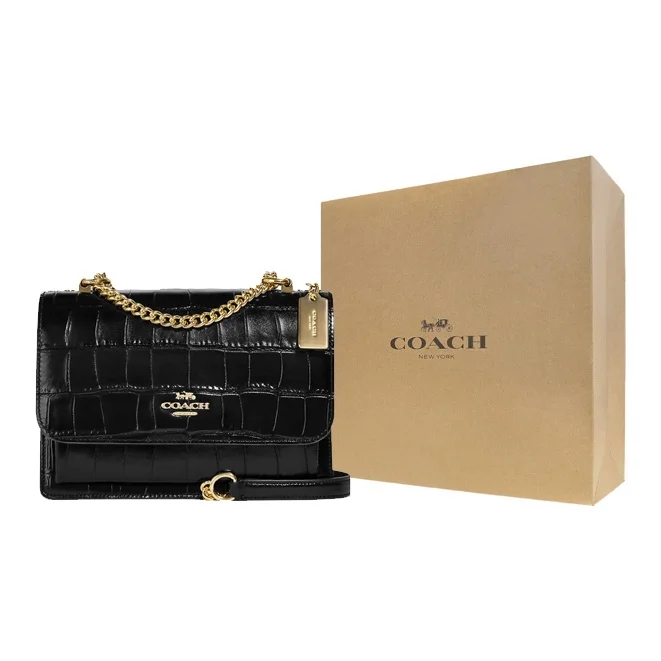 COACH Klare Crocodile Pattern Embossed Leather Crossbody Bags Medium Women's Black CC840-IMBLK