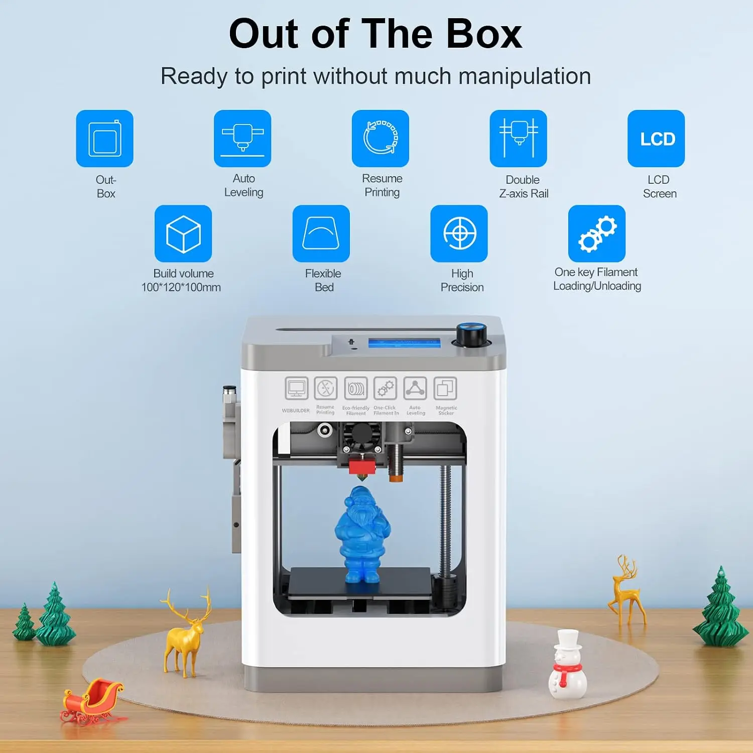 FDM Mini 3D Printer Fully Assembled Auto Leveling For Beginners Kids Easy Setup Safe Design High Precision Printing Home School