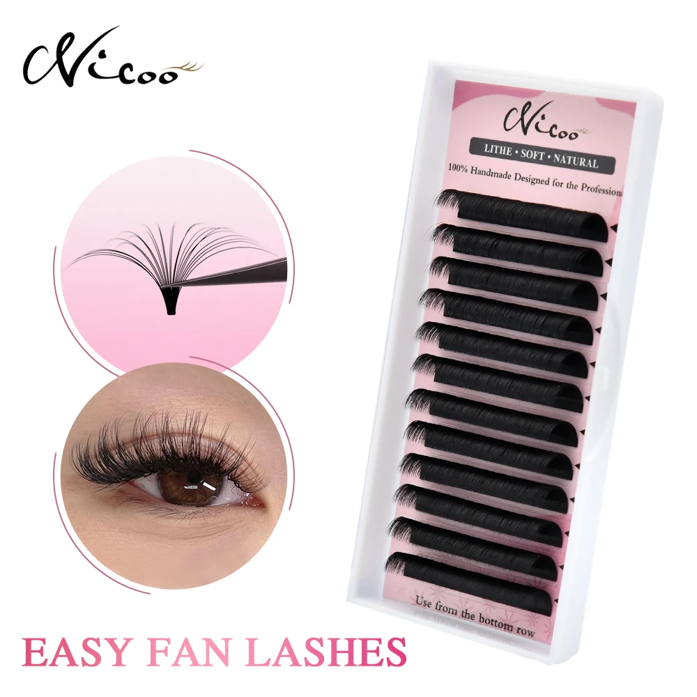 NICOO Easy Fan Blooming Lashes Individual Eyelashes Extension Mink Natural Soft Volume Easy Fanning Lashes False Eyelashes