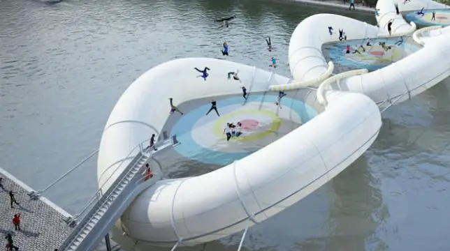 30 Meter Long Inflatable Bouncing Bridge Trampoline  On River