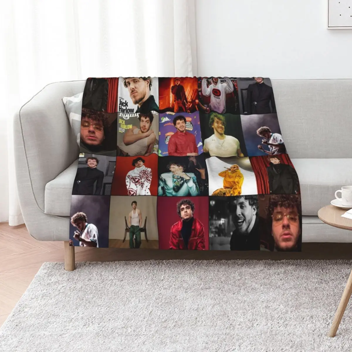 

Jack Harlow Photo Collage Throw Blanket blankets ands Hair Baby manga Blankets