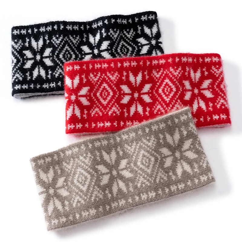 

Очень широкая 100% кашемировая винтажная теплая жаккардовая широкая повязка на голову, осень-зима, уличная вязаная ветрозащитная повязка для волос в этническом стиле