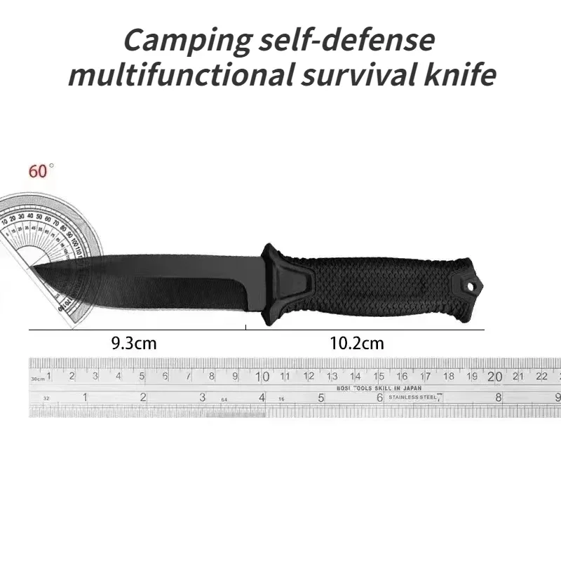 High end outdoor high hardness straight knife, camping self-defense multifunctional survival knife, portable wilderness knife