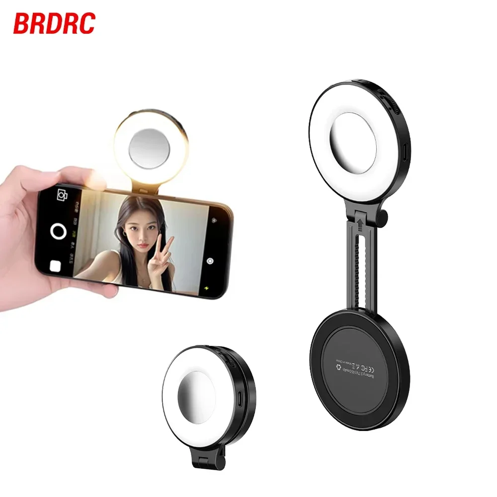 BRDRC Magnetic Selfie Fill Light for Magsafe Iphone 15 14 Mini Portable with USB Adjustable Flip Fill Lights for Makeup Vlog